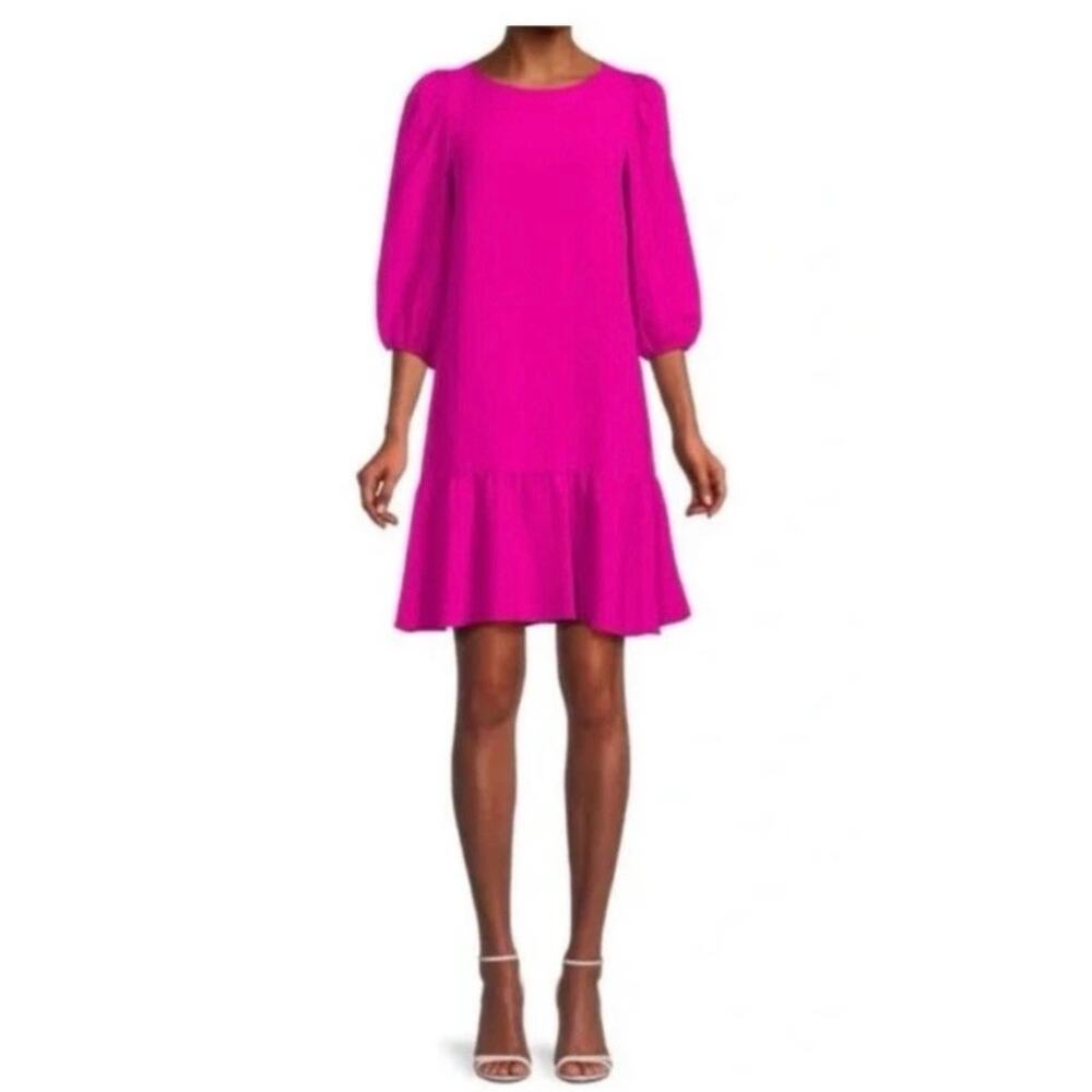 DKNY Wmn Sz 14 Balloon-Sleeve Flounce-Hem Shift Dress in Raspberry